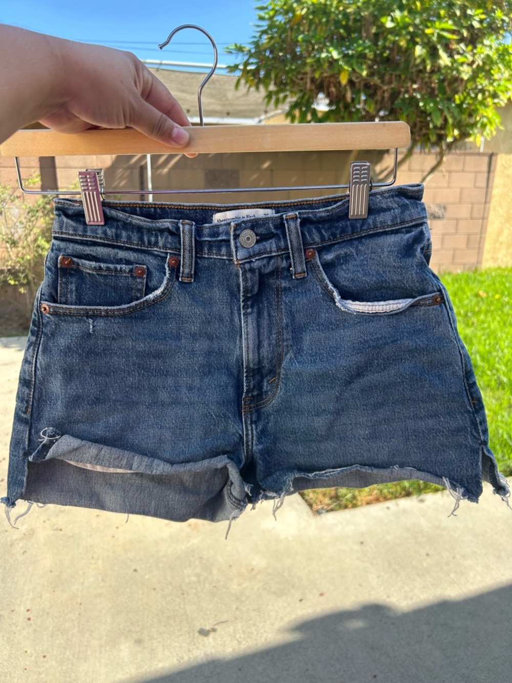 Abercrombie & Fitch Dark Blue Distressed Denim Cutoff Shorts